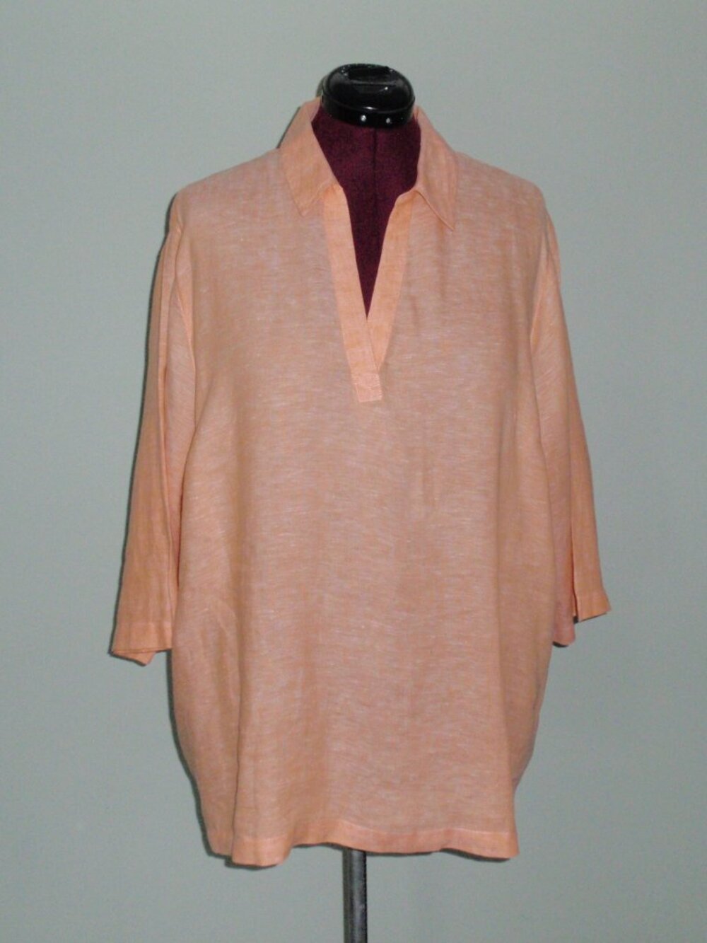Tahari Soft Orange 3/4 Sleeve Linen Side Buttons Blouse Top Shirt Sz 2x